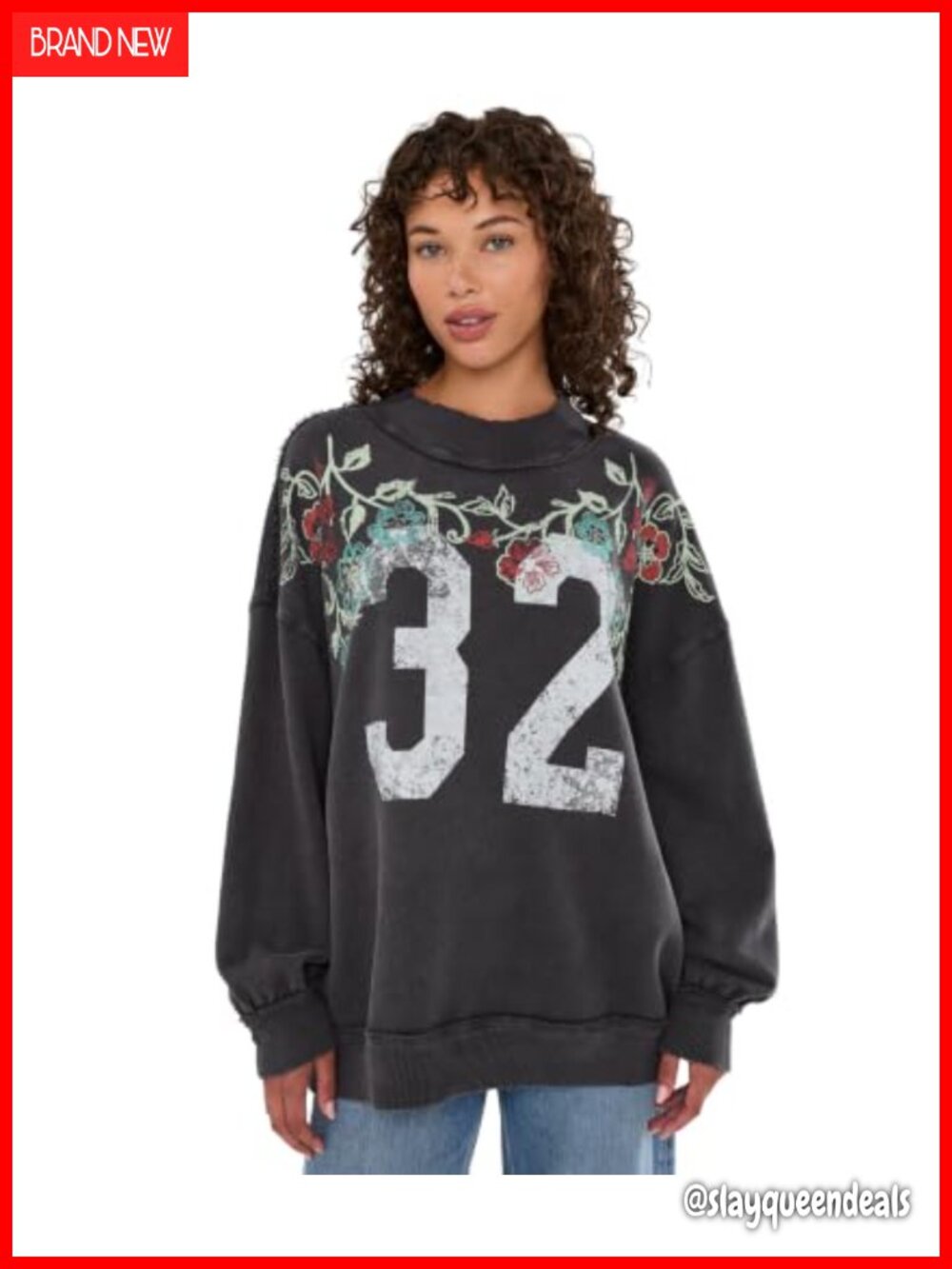 Turtleneck Graphic Pullover Slouchy Relaxed Fit 100% Cotton